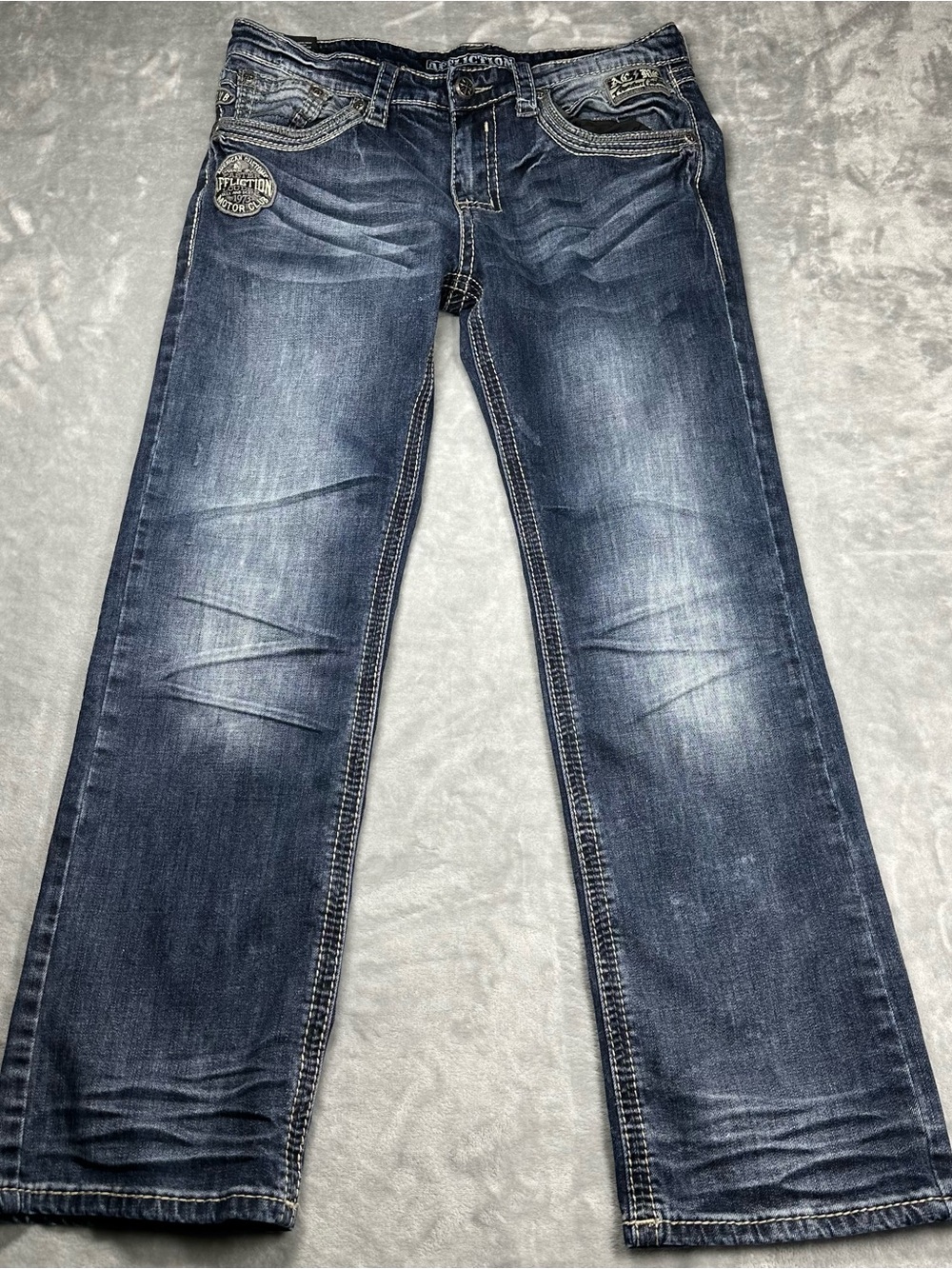 Affliction Blake Jeans Mens 33 Black Premium Whiskered Denim Relaxed 36x30